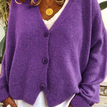 Damen Strickjacke V-Ausschnitt Knöpfe