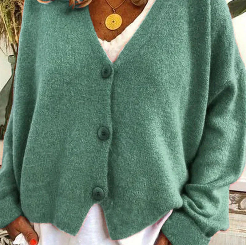 Damen Strickjacke V-Ausschnitt Knöpfe
