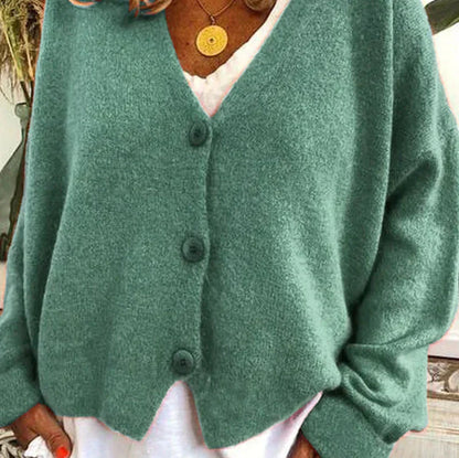 Damen Strickjacke V-Ausschnitt Knöpfe