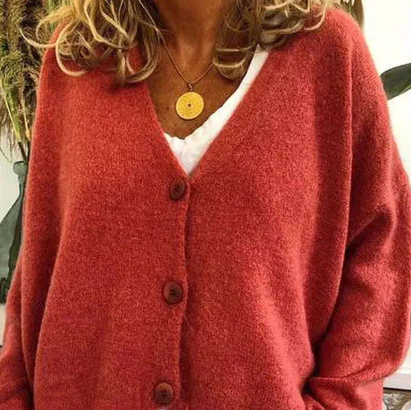 Damen Strickjacke V-Ausschnitt Knöpfe