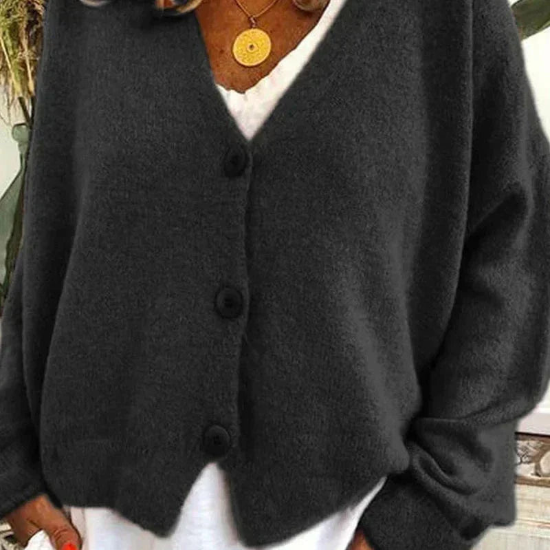 Damen Strickjacke V-Ausschnitt Knöpfe