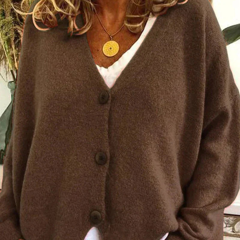 Damen Strickjacke V-Ausschnitt Knöpfe