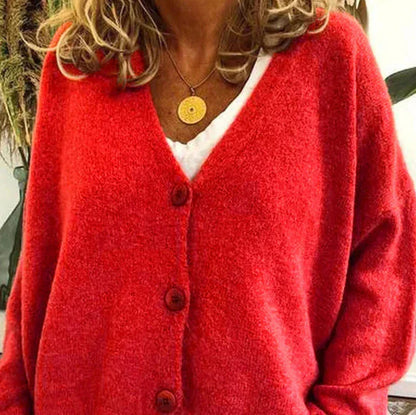 Damen Strickjacke V-Ausschnitt Knöpfe