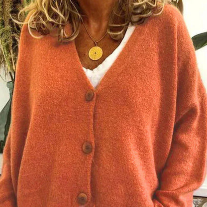 Damen Strickjacke V-Ausschnitt Knöpfe