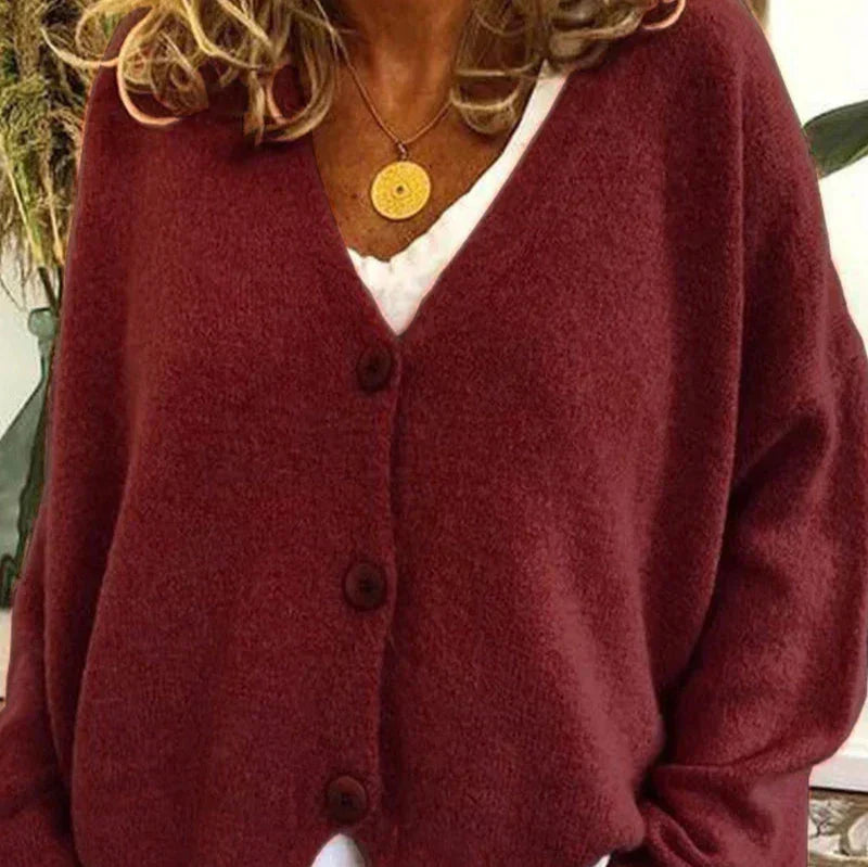 Damen Strickjacke V-Ausschnitt Knöpfe