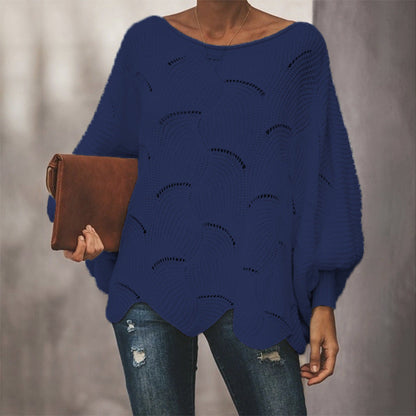Damen Strickpullover Wellenmuster Weite Ärmel Luftig