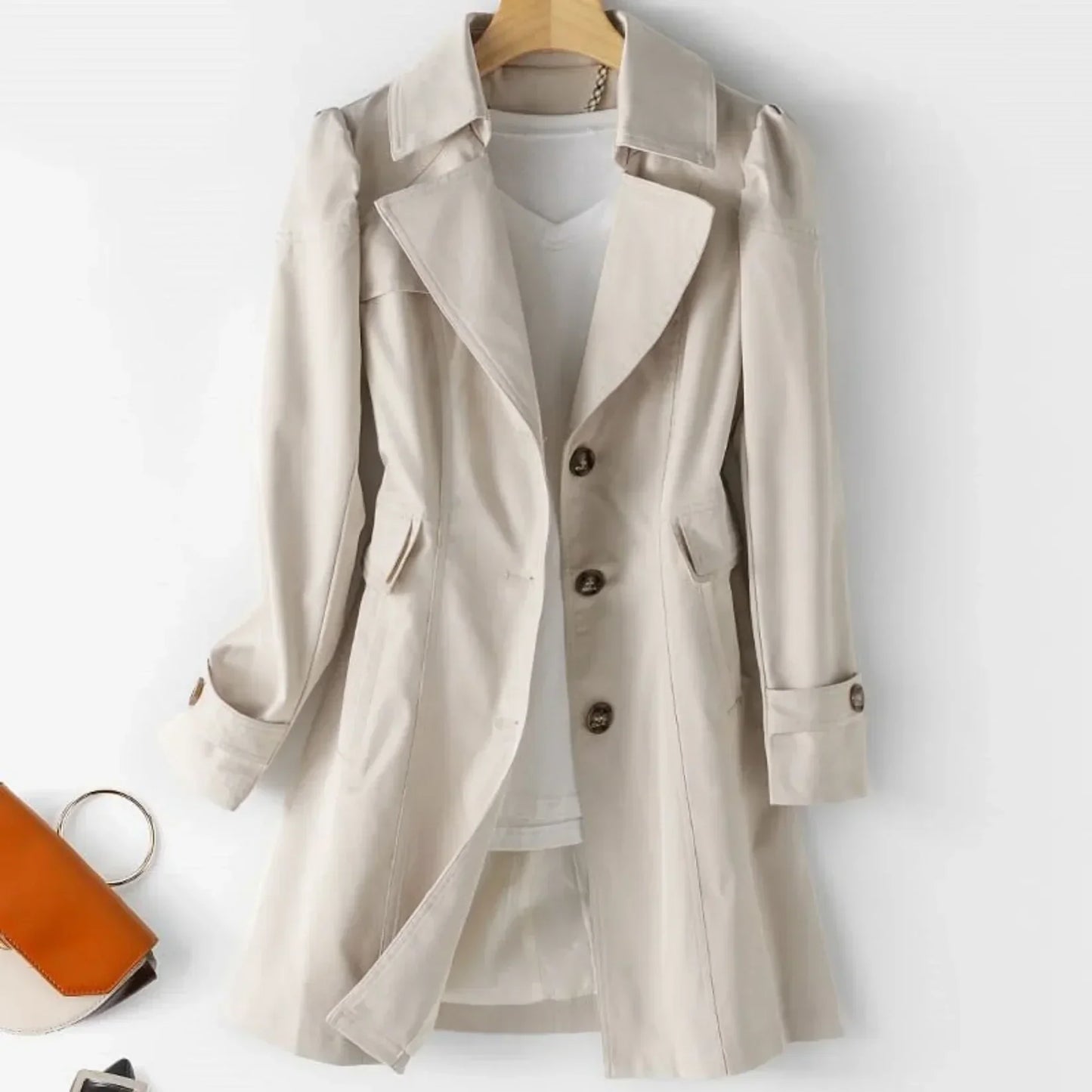 Eveloria Damen Trenchcoat Wasserabweisend Frühjahr Beige