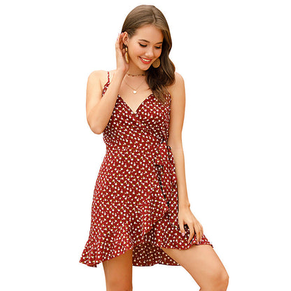 Damen Wickelkleid Floralmuster Asymmetrisch Eveloria