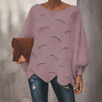 Damen Strickpullover Wellenmuster Weite Ärmel Luftig