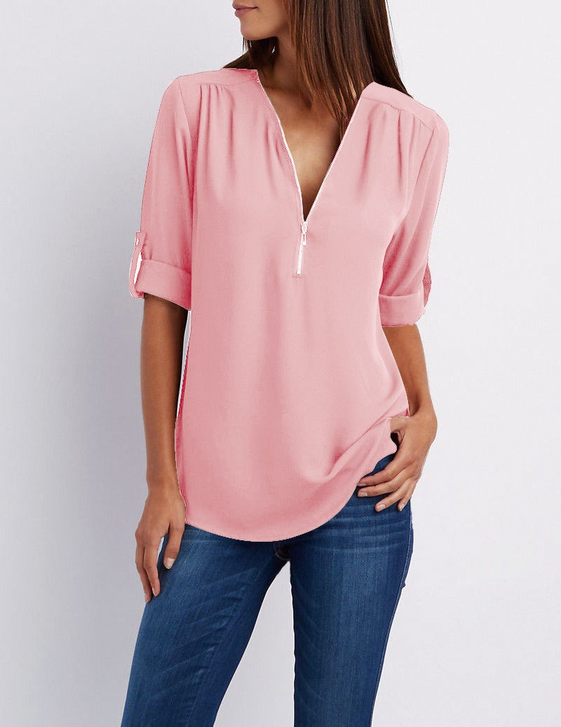 Eveloria Damen Chiffonbluse Mit Reißverschluss