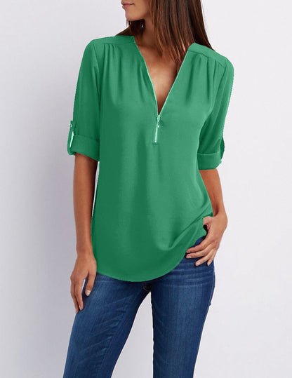 Eveloria Damen Chiffonbluse Mit Reißverschluss