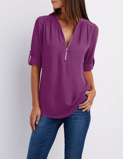 Eveloria Damen Chiffonbluse Mit Reißverschluss