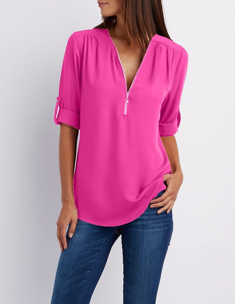 Eveloria Damen Chiffonbluse Mit Reißverschluss