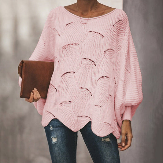 Damen Strickpullover Wellenmuster Weite Ärmel Luftig - Eveloria