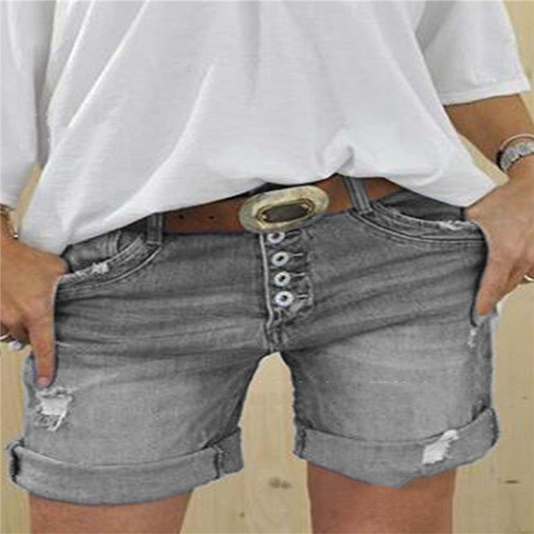 Eveloria Damen Ripped Denim Shorts Blau