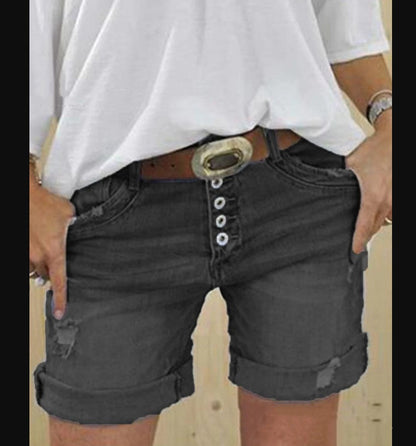 Eveloria Damen Ripped Denim Shorts Blau