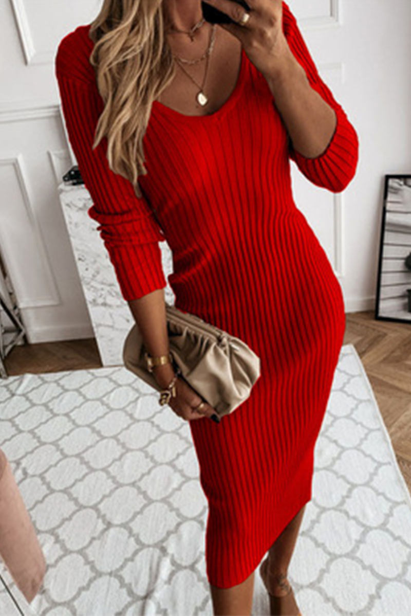 Eveloria Damen Bodycon Midi-Kleid Rippstrick Robust