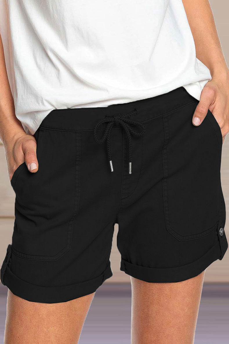 Eveloria Damen Shorts Verstellbarer Taillenkordelzug Umschlag Saum