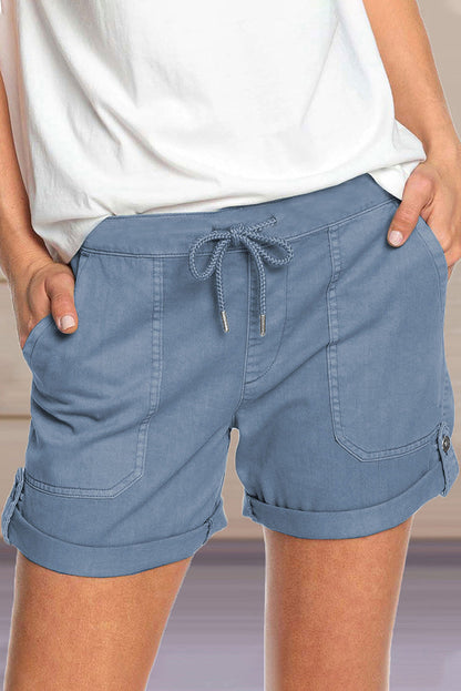 Eveloria Damen Shorts Verstellbarer Taillenkordelzug Umschlag Saum