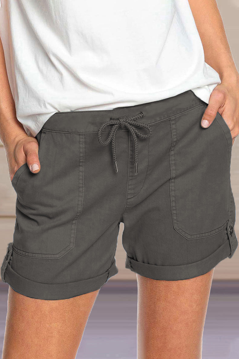 Eveloria Damen Shorts Verstellbarer Taillenkordelzug Umschlag Saum