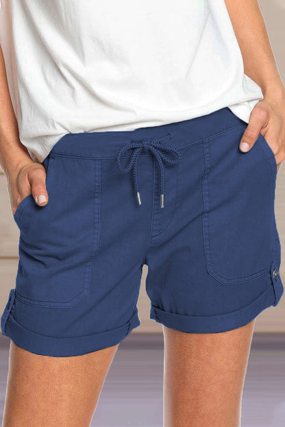 Eveloria Damen Shorts Verstellbarer Taillenkordelzug Umschlag Saum