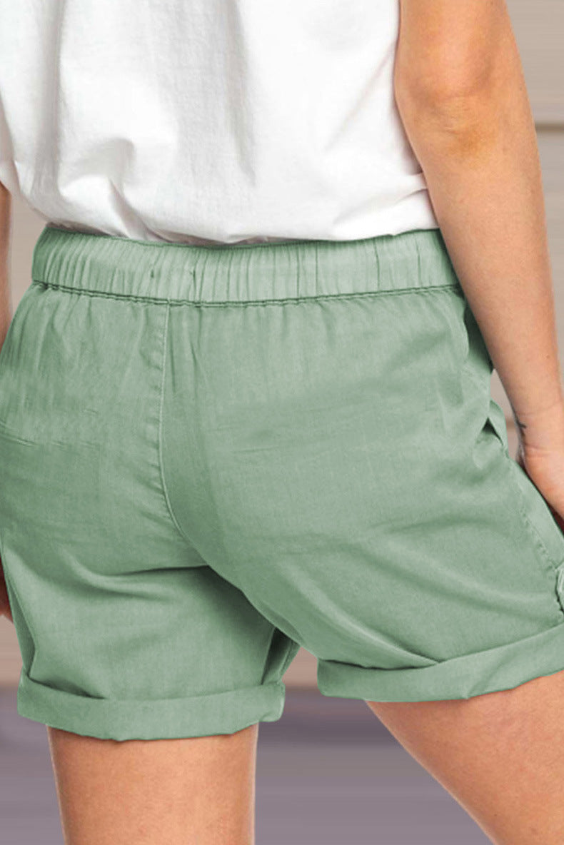 Eveloria Damen Shorts Verstellbarer Taillenkordelzug Umschlag Saum