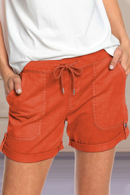 Eveloria Damen Shorts Verstellbarer Taillenkordelzug Umschlag Saum