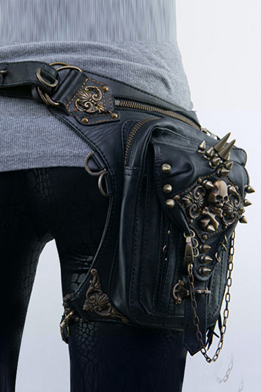 Lederrock Damen Punk Nieten Leder Schwarz - Eveloria