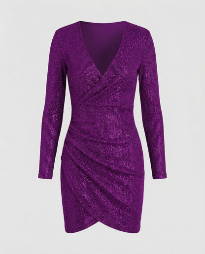 Paillettenkleid Damen V-Ausschnitt Glitter