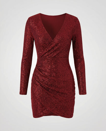 Paillettenkleid Damen V-Ausschnitt Glitter