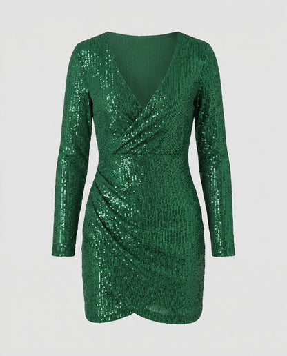 Paillettenkleid Damen V-Ausschnitt Glitter