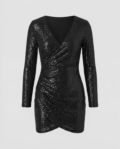 Paillettenkleid Damen V-Ausschnitt Glitter