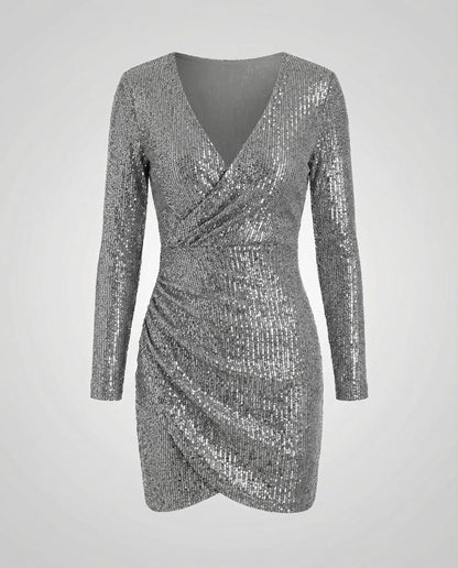 Paillettenkleid Damen V-Ausschnitt Glitter