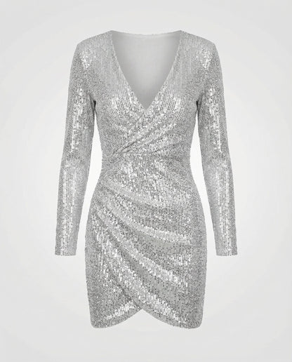 Paillettenkleid Damen V-Ausschnitt Glitter
