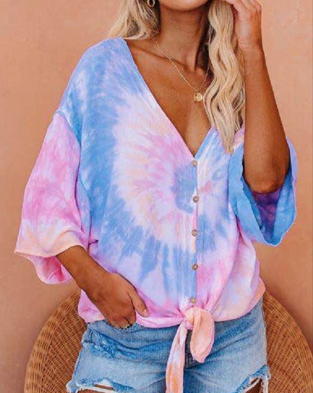 Damen Bluse mit Bindeband Batikdesign Eveloria