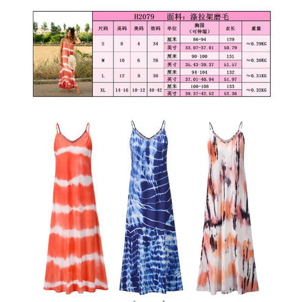 Damen Maxikleid Batikdesign V-Ausschnitt