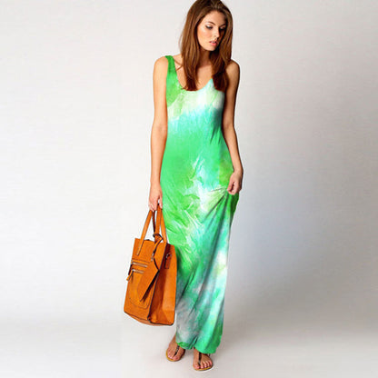 Damen Maxikleid Aquarell-Design Fließend Bunt