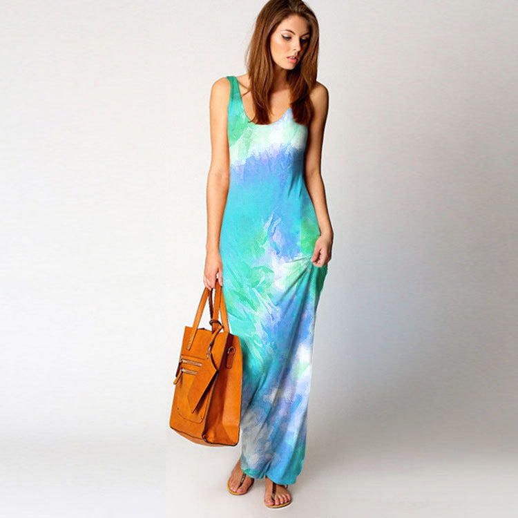 Damen Maxikleid Aquarell-Design Fließend Bunt