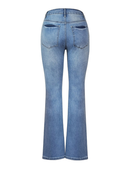 Eveloria Damen Denimhosen mit Schrittknopf und Prägung