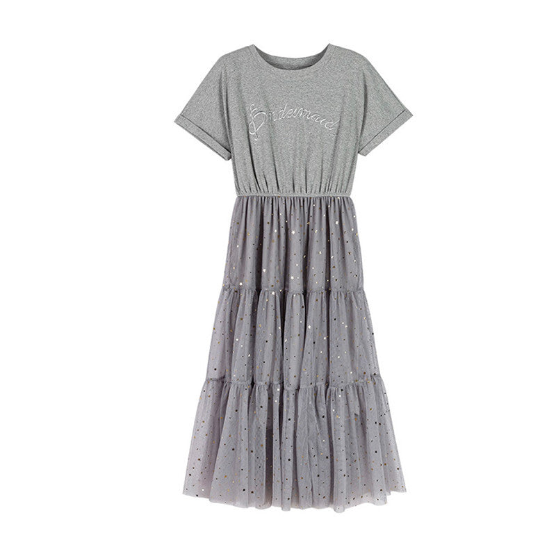 Damen Kleid mit Tüllschichten und Gummizug Lang Eveloria