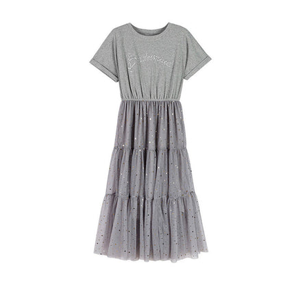 Damen Kleid mit Tüllschichten und Gummizug Lang Eveloria