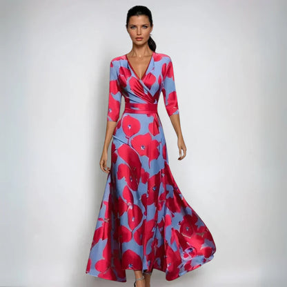Damen Blumenmuster Maxikleid V-Ausschnitt - Eveloria