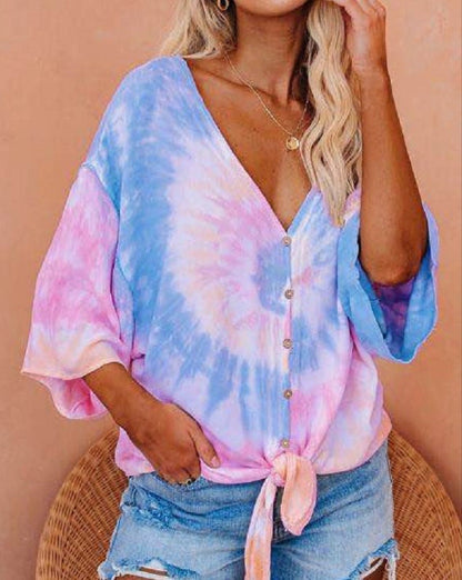 Damen Bluse mit Bindeband Batikdesign Eveloria