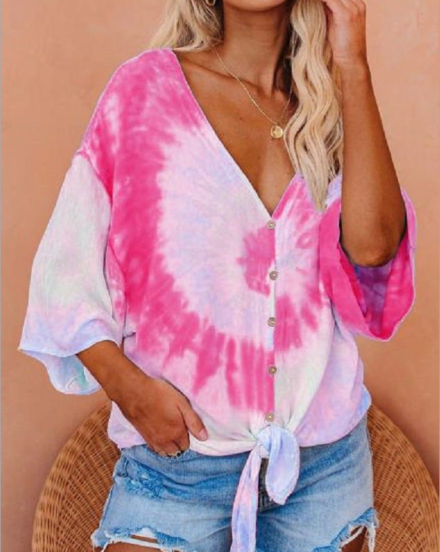 Damen Bluse mit Bindeband Batikdesign Eveloria