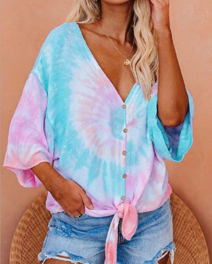 Damen Bluse mit Bindeband Batikdesign Eveloria