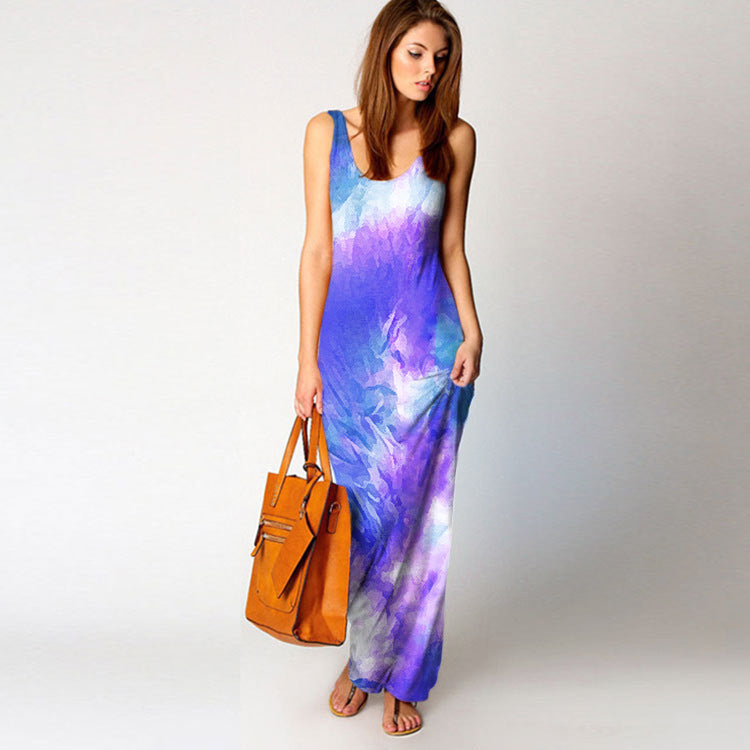 Damen Maxikleid Aquarell-Design Fließend Bunt