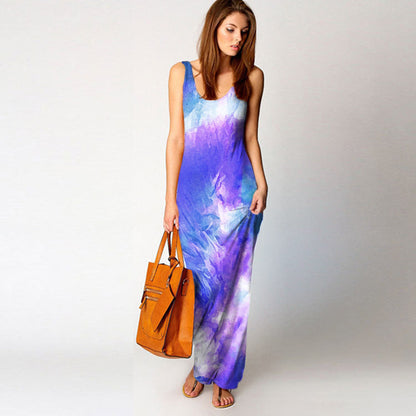 Damen Maxikleid Aquarell-Design Fließend Bunt