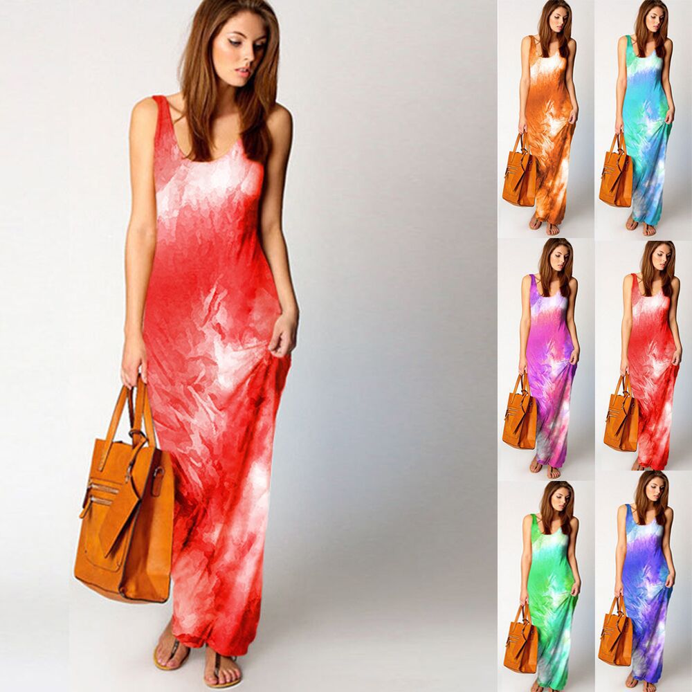 Damen Maxikleid Aquarell-Design Fließend Bunt - Eveloria