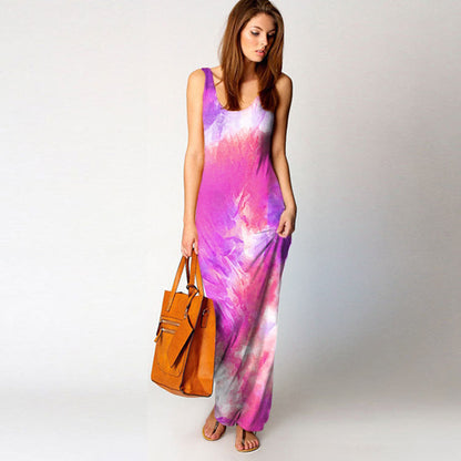 Damen Maxikleid Aquarell-Design Fließend Bunt