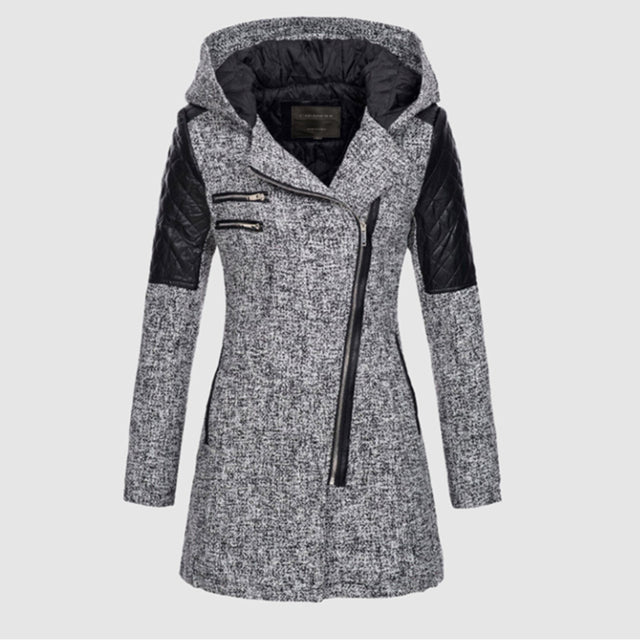 Damen Steppjacke mit Kapuze und asymmetrischem Reißverschluss - Eveloria